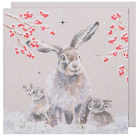 Wrendale Designs 'Snowfall' Hare Luxury Boxed Christmas Cards - set van 8 kaarten