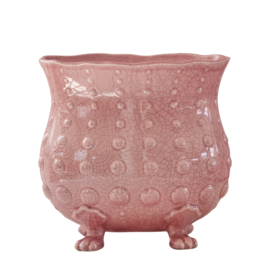 Rice Ceramic Flower Pot in Pink and Crackled Look