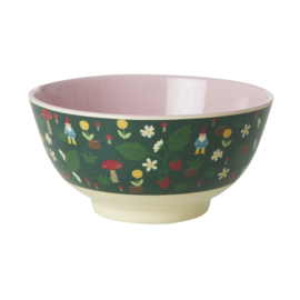 Rice Medium Melamine Bowl - Forest Gnome Print