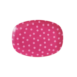 Rice Small Melamine Rectangular Plate - Soft Pink Dot Print