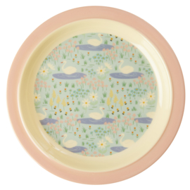 Rice Melamine Kids Plate - Swan Print  -bord met verdieping-