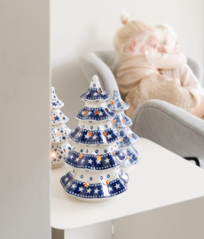 Bunzlau Christmas Tree for Tealight H 22 cm Blue Stars