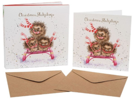 Wrendale Designs 'Sledgehogs' Hedgehog Christmas Card Box Set - set van 8 kaarten