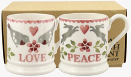 Emma Bridgewater Lovebirds Set Of 2 1/2 Pint Mugs