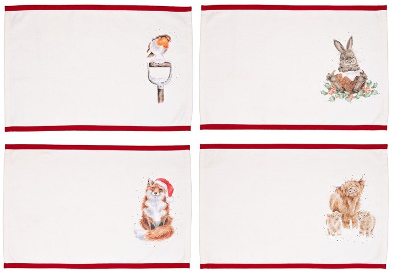 Wrendale Designs Fabric Placemats 'Winter Wonderland' -Set of 4-