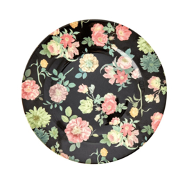 Rice Melamine Side Plate with Dark Rose Print -bord met rand-