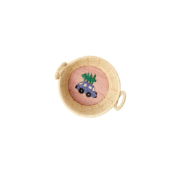 Rice Raffia Mini Basket with Car with Xmas Tree Embroidery