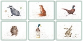 Wrendale Designs Placemats 'Country Set' Country Animal - Set of 6  -small size-