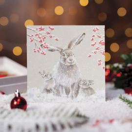 Wrendale Designs 'Snowfall' Hare Luxury Boxed Christmas Cards - set van 8 kaarten