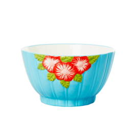 Rice Medium Ceramic Bowl with Embossed Flower Design - Mint