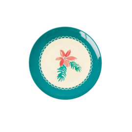 Rice Melamine Dessert Plate with Xmas Poinsettia Print