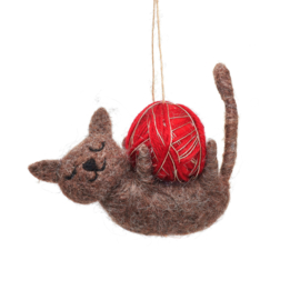 Sass & Belle Cat with Ball of Yarn Felt Decoration