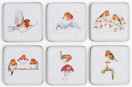 Wrendale Designs Coasters 'Festive Friends' Robin - Set of 6