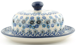 Bunzlau Butter Dish with Plate Round Ø 15 cm Winter Garden