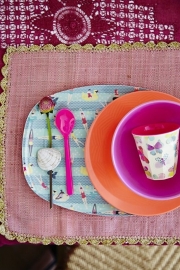 Rice Melamine Cup Two Tone with Butterfly Print - neon pink inner