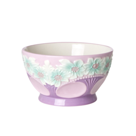 Rice Medium Ceramic Bowl with Embossed Flower Design - Lavender