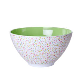 Rice Melamine Salad Bowl with Spring Flower Print - White