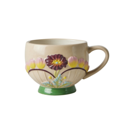 Rice Ceramic Mug with Embossed Flower Design - Soft Sand