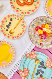 Rice Lunch Plate with Embossed Flower Design - Creme