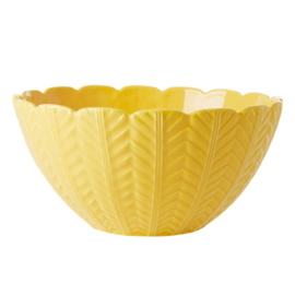 Rice Ceramic Salad Bowl with Embossed Detail - Yellow