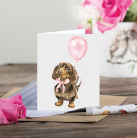 Wrendale Designs 'Sausage Dog Pink' Dachshund - miniature card