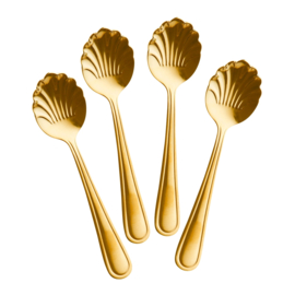 Rice Stainless Steel Seashell Tea Spoon - Gold Coated - set van 4