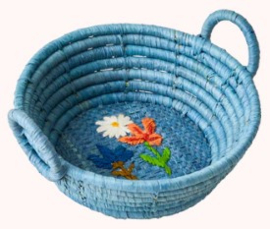 Rice Raffia Mini Basket with Flower Embroidery