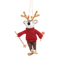 Sass & Belle Deer on Skis Felt Decoration