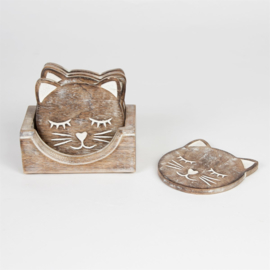 Sass & Belle Coasters -set of 6- Carved Cat