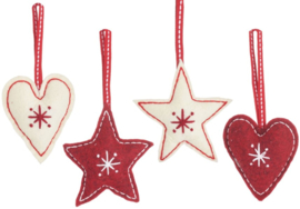 Sass & Belle Felt Hearts & Stars Hanging Decorations -set van 4-