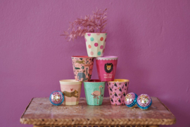 Rice Medium Melamine Cup with Fuchsia Lion Print