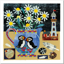 Emma Ball Greetings Card - Puffin Vase