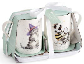 Wrendale Designs 'Trick or Treat' Dog and Cat Halloween Two Mug & Tray Set