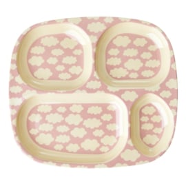 Rice Melamine Kids 4 Room Plate with Cloud Print - Pink