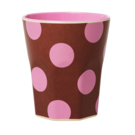 Rice Jumbo Melamine Cup - Brown with Soft Pink Dots Print