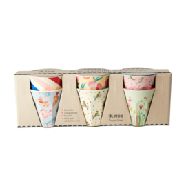 Rice Small Melamine Cup - Two Tone - Assorted 'Choose Happy' Prints - 6 pcs.