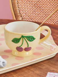 Rice Ceramic Mug with Embossed Cherries - cream