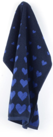 Bunzlau Kitchen Towel Hearts Dark Blue