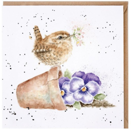 Wrendale Designs Card 'Pottering About' Wren -vierkante kaart-