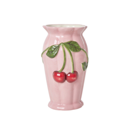 Rice Ceramic Vase with Cherry Design - Pink