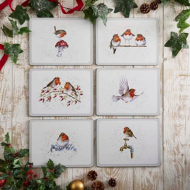 Wrendale Designs Placemats 'Festive Friends' Robin - Set of 6 -small size-