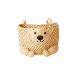 Rice Small Bear Raffia Hanging Basket - Natural