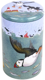 Emma Ball Tall Round Caddy Diving Puffins