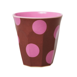 Rice Medium Melamine Cup - Brown with Soft Pink Dots Print