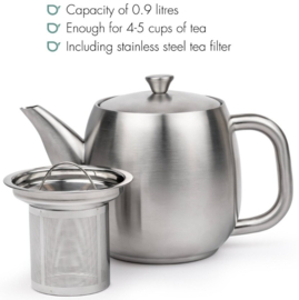 Bredemeijer Dubbelwandige theepot Vera - 0,9 liter - RVS Mat - Met filter