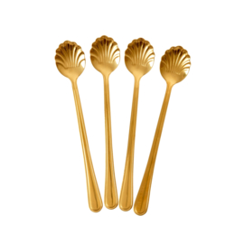 Rice Stainless Steel Seashell Latte Spoon - Gold Coated - set van 4