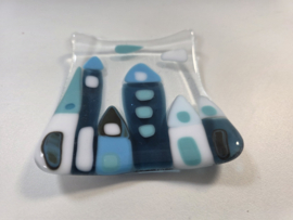 Blauw huizen schaaltje glasfusion