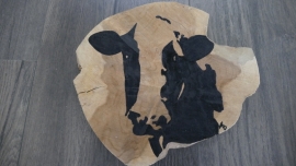 Teak wooden disk painted with cow.