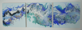 Drie luik: blauw in licht blauw, acryl gieten 20  x 60 cm