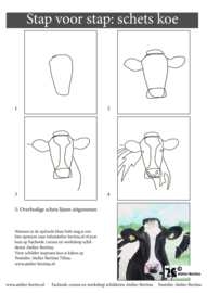Gratis leskaart: stap voor stap schetsen koe